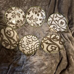 Southern Living Appetizer Plates Set of 6 TERRACE Gothic Pattern Beautiful Tan24